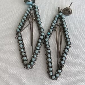 925 Turquoise Beaded Geometric Drop Earrings ..2 3/4 Inchs